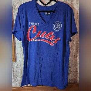 MLB Blue and Red Chicago Cubs Women's Short Sleeve Tee